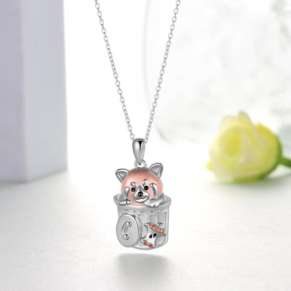 Elegant 925 Sterling Silver Red Panda Necklace for Women, 16mmx24mm Pendant, 18i - Picture 2 of 6